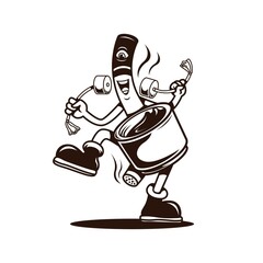 Naklejka premium mascot logo character of cigarette playing coffee cup with drum stick.