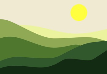 Mountains landscape with different colours and sun.