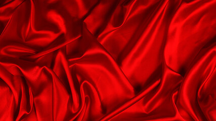 Obraz premium Red silk or satin luxury fabric texture can use as abstract background. Top view.