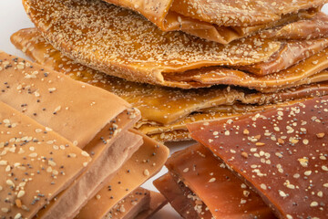Turkish Pestil / Dried Fruit Pulp with Sesame. Mulberry pulp (pestil) with dried mulberries. Dried...