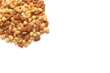 Mix of nuts isolated on white background. Top view.