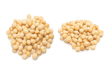 Macadamia nuts isolated on white background.