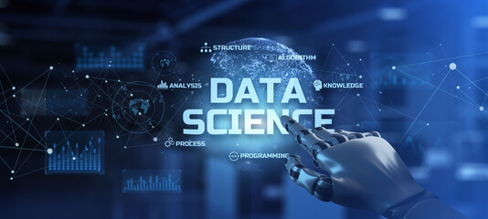 Data science analytics analysis. Robotic arm 3d rendering