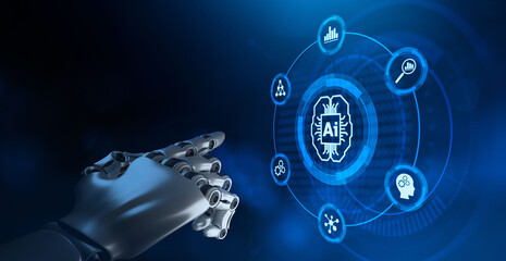 AI Artificial intelligence. Innovation technology concept. Robotic arm 3d rendering