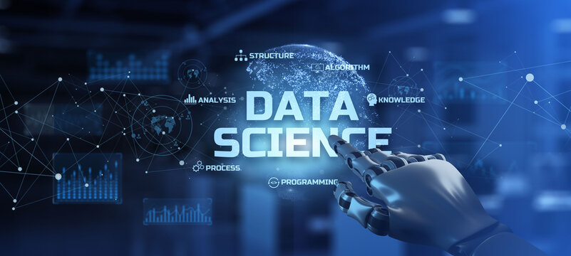 Data science analytics analysis. Robotic arm 3d rendering