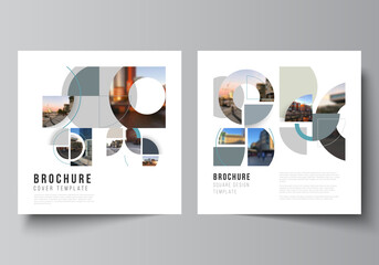 Vector layout of two square covers design template for brochure, flyer, magazine, cover design, book, brochure cover. Background with abstract circle round banners. Corporate business concept template