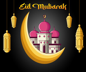 Eid Mubarak  Template Design. Holy Day for Muslim and Islamic People. Vector Illustration. 