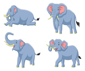 Set of elephant cartoon character illustration. Vector illustration