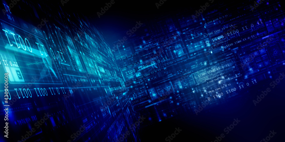 Poster 2d illustration abstract digital binary data on computer screen