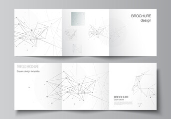 Vector layout of square covers templates for trifold brochure, flyer, cover design, book design, brochure cover. Gray technology background with connecting lines and dots. Network concept