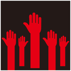 Obraz premium Raised hands vector poster on black background