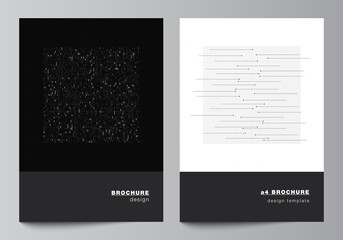 Vector layout of A4 cover mockups templates for brochure, flyer layout, booklet, cover design, book design. Abstract technology black color science background. Digital data. Minimalist high tech.