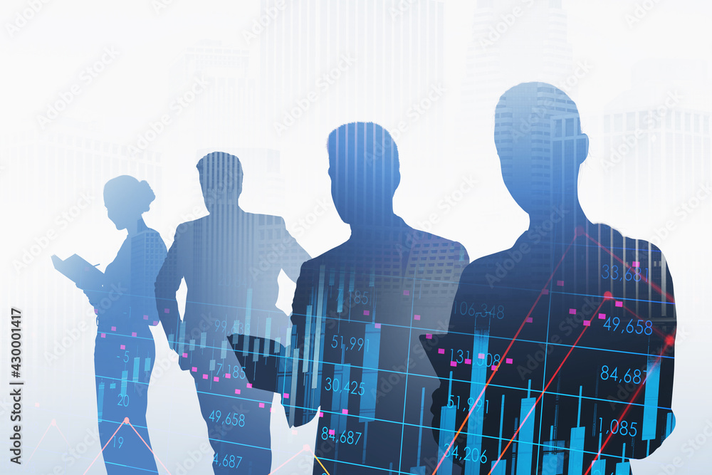 Poster business people and graph changes lines and bars with numbers