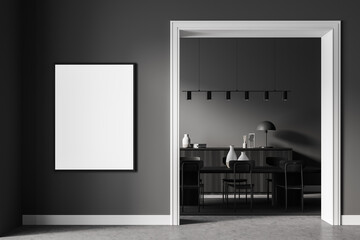 Dark living room interior with white empty poster