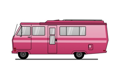 Obraz na płótnie Canvas pink camper van isolated on white side view