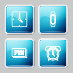 Set line Clock, Smartwatch, PM and Alarm clock icon. Vector