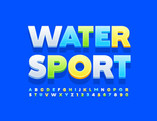 Vector modern sign Water Sport. Bright 3D Font. Creative Alphabet Letters and Numbers set