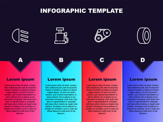 Set line High beam, Car air pump, Timing belt kit and tire. Business infographic template. Vector