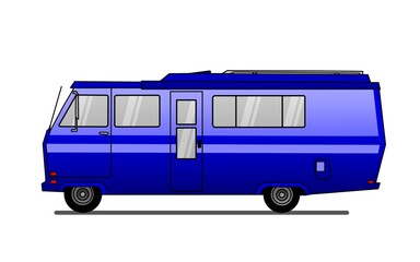 blue camper van isolated on white side view