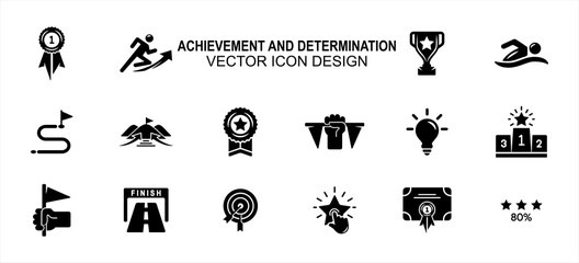 Simple Set of achievement and determination Related Vector icon user interface graphic design. Contains such Icons as effort, goal, trophy, finish line, podium, certificate and more