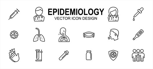 Simple Set of epidemiology contagious disease Related Vector icon user interface graphic design. Contains such Icons as syringe, doctor, viral, virus, lunge, mask, cough, washing hand, thermometer