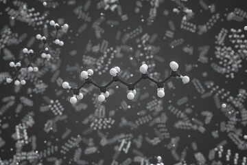 Octane molecule made with balls, conceptual molecular model. Chemical 3d rendering