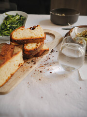 Homemade bread on the lunch table 