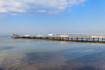 Wooden pier in the Black sea in Skadovsk, Ukraine