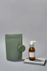 Skin products in zip packet and dispenser bottle