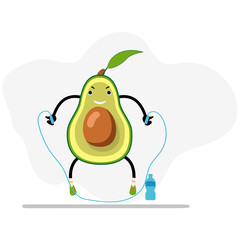 Avocado jump with skipping rope, healthy and useful