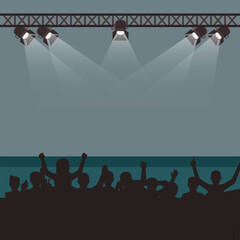 Empty stage with fans and spectates, concert festival or musical event