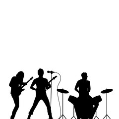 Rock band drummer, singer and guitarist black silhouette
