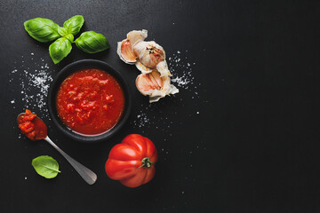 Italian food background with tomato sauce