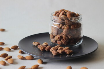 Candied almonds that are crunchy and golden brown.