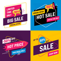 Fototapeta premium Set of Sale banners template. Bright sale website stickers. Discount abstract promotion layout poster. Vector illustration