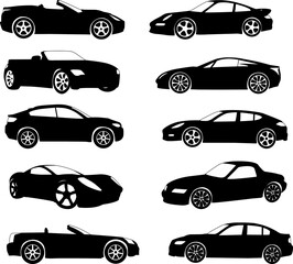sport cars silhouettes collection - vector
