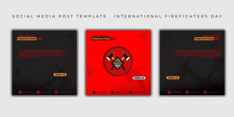 International firefighters day design. set of social media post template with dark and red design
