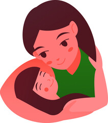 Cute mom and her daughter hug vector illustration