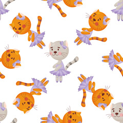 Obraz premium Vector seamless pattern in child style with a cat ballerina.