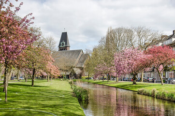 Rotterdam, The Netherlands, April 25, 2021: Statensingel canal in Blijdorp neighbourhood with...