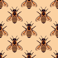 Honey bee seamless pattern. Background with bees. Vector background.