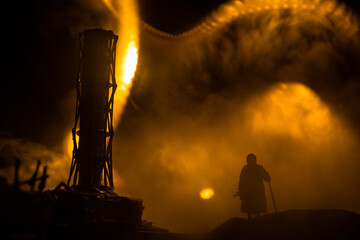 Creative artwork decoration. Chernobyl nuclear power plant at night. Layout of abandoned Chernobyl...