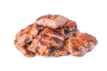 meat fried on coals, isolated on a white background.pork ribs.