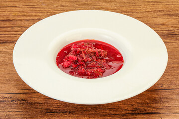 Russian traditional Borsch soup with cabbage
