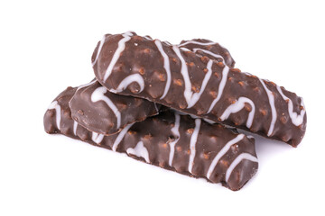 Cookies chocolate sticks whole and halves Isolated on a white background.