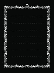 Halloween, Day of the dead, Dia de los muertos, horizontal seamless pattern, border, frame. Design for banner, greeting card, fabric, interior, concept with skull, skeleton.