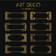 Set of Art deco borders and frames. Creative template in style of 1920s for your design. Vector illustration. EPS 10