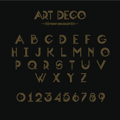 Art Deco creative font. Creative template in style of 1920s for your design. Letters, Numbers  in Vector. EPS 10