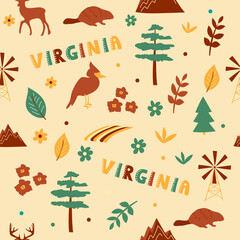 USA collection. Vector illustration of Virginia theme. State Symbols