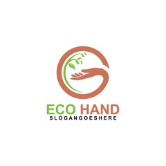 Hand, Tree and Leaf logo Combination. Arm and ecosystem symbol or icon. Unique and Organic
